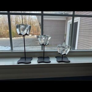 Party lite lead crystal tea light holder with black wrought iron stands